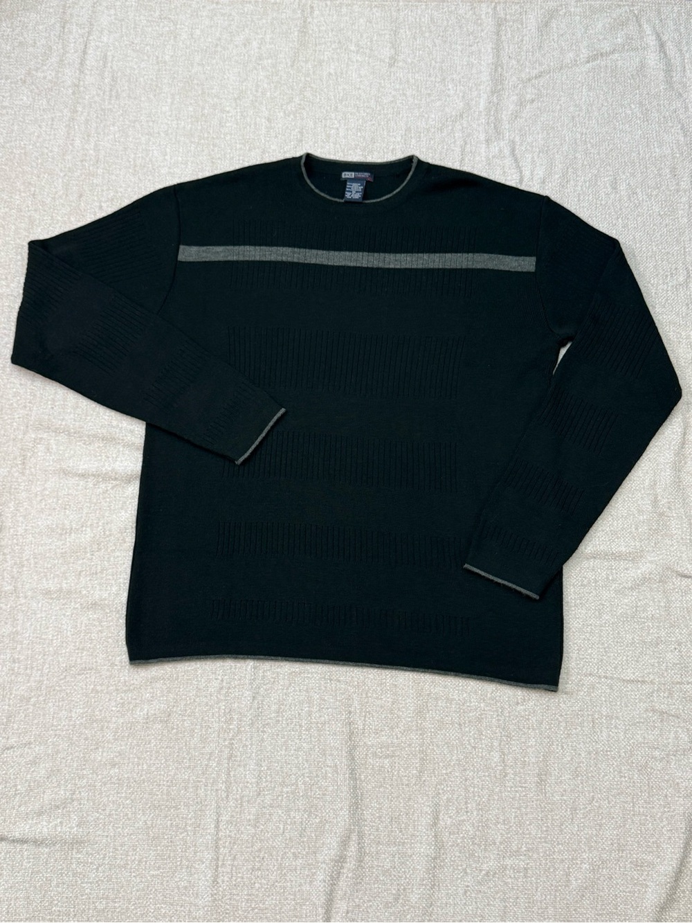 BKE Black Crewneck Sweater with Gray Stripe
